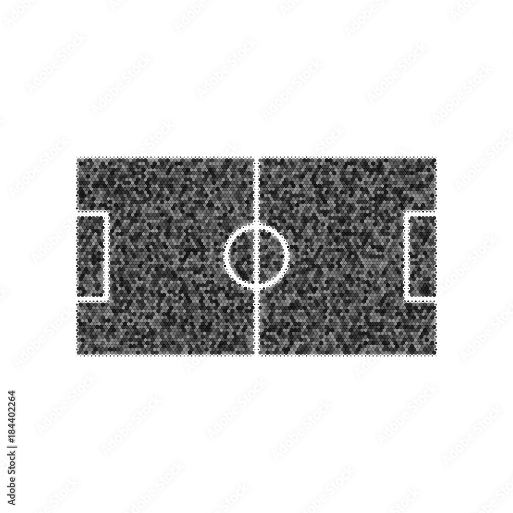 Poster soccer field. vector. black icon from many ovelapping circles with random opacity on white backgroun