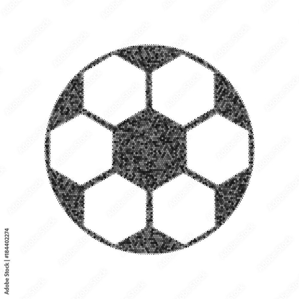 Poster soccer ball sign. vector. black icon from many ovelapping circles with random opacity on white backg