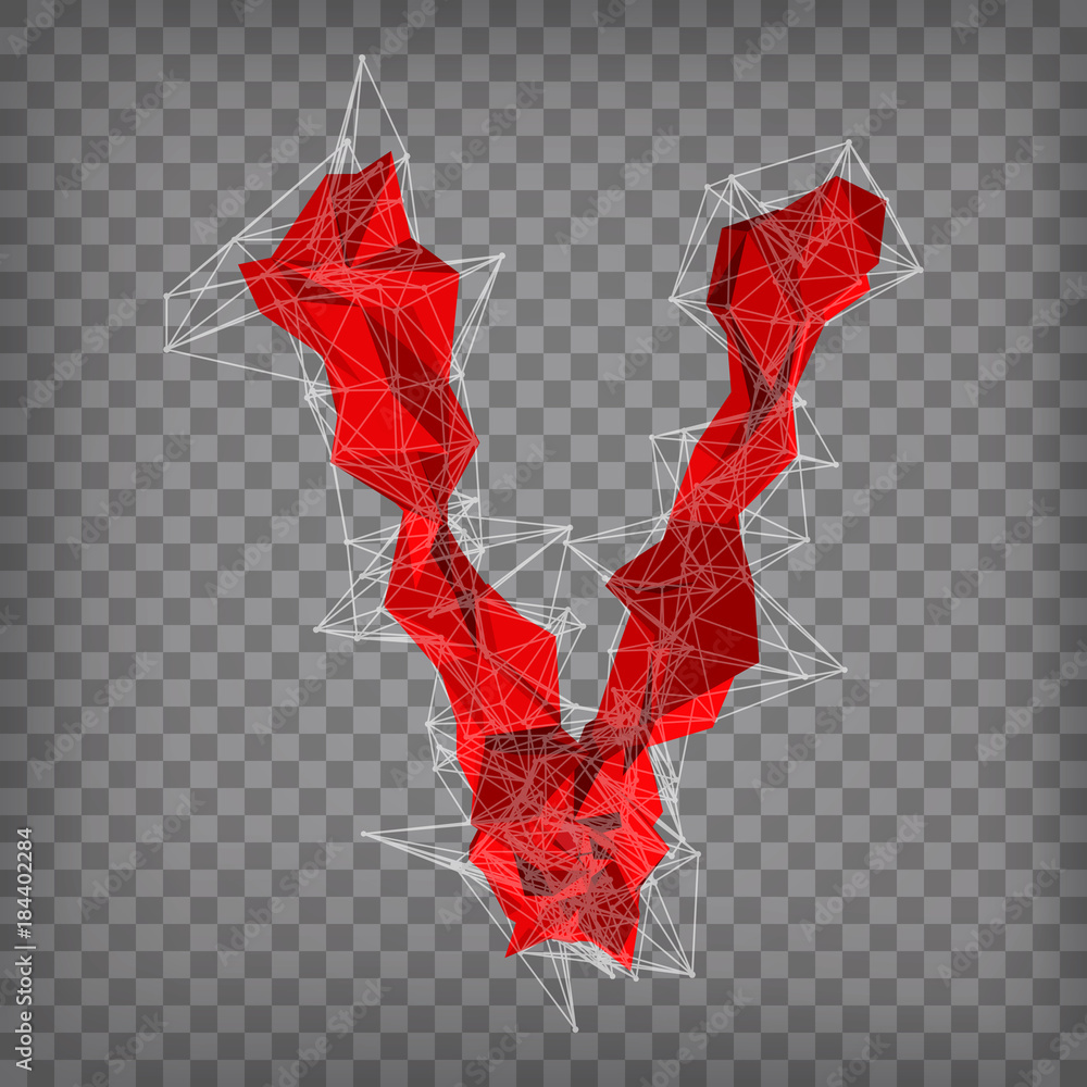 Poster abstract vector red modern triangular emblem of type v on a cheq