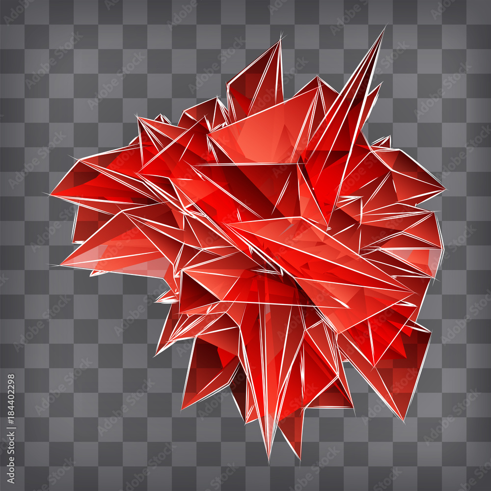 Poster red abstract triangular shape on a chequered background