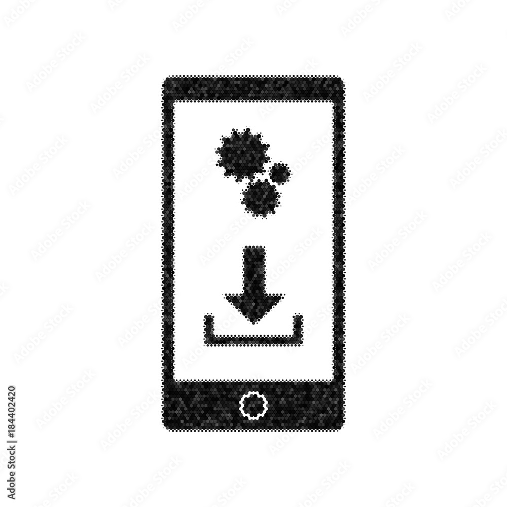 Aufkleber phone settings. download and install apps. vector. black icon from many ovelapping circles with rand