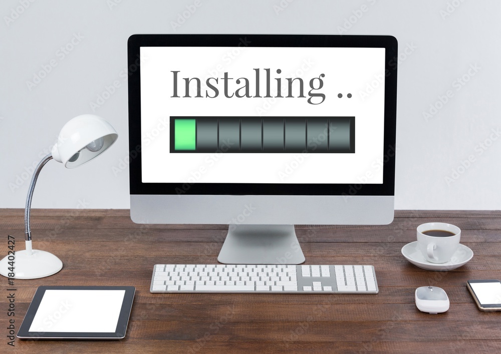 Aufkleber installing progress status power bar and computer