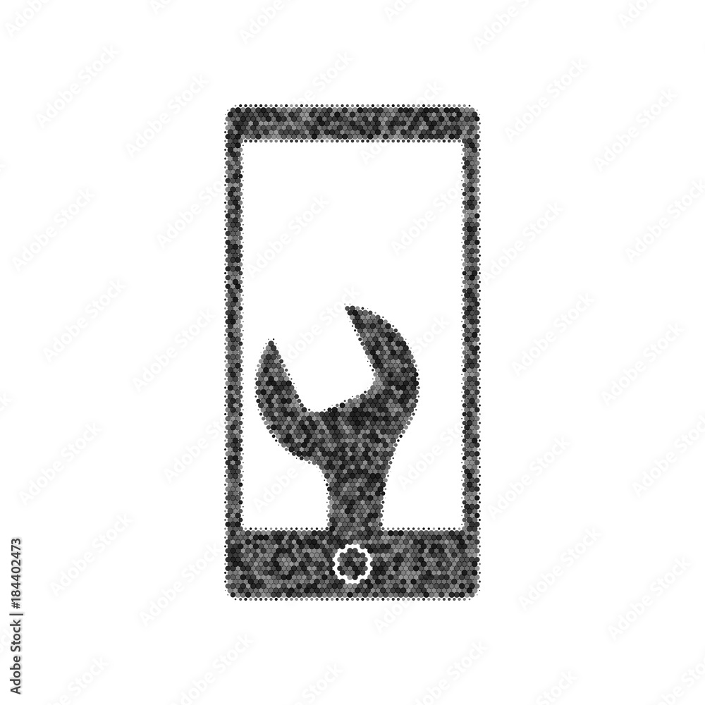 Aufkleber phone icon with settings. vector. black icon from many ovelapping circles with random opacity on whi