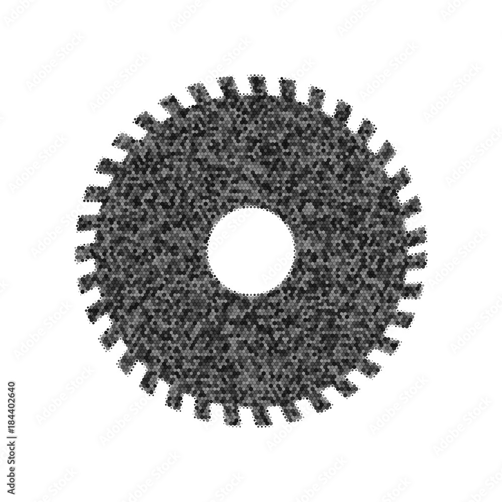 Poster saw sign. vector. black icon from many ovelapping circles with random opacity on white background. n