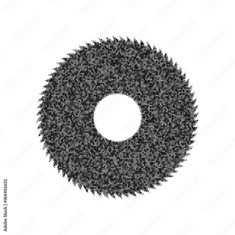 Poster saw sign. vector. black icon from many ovelapping circles with random opacity on white background. n
