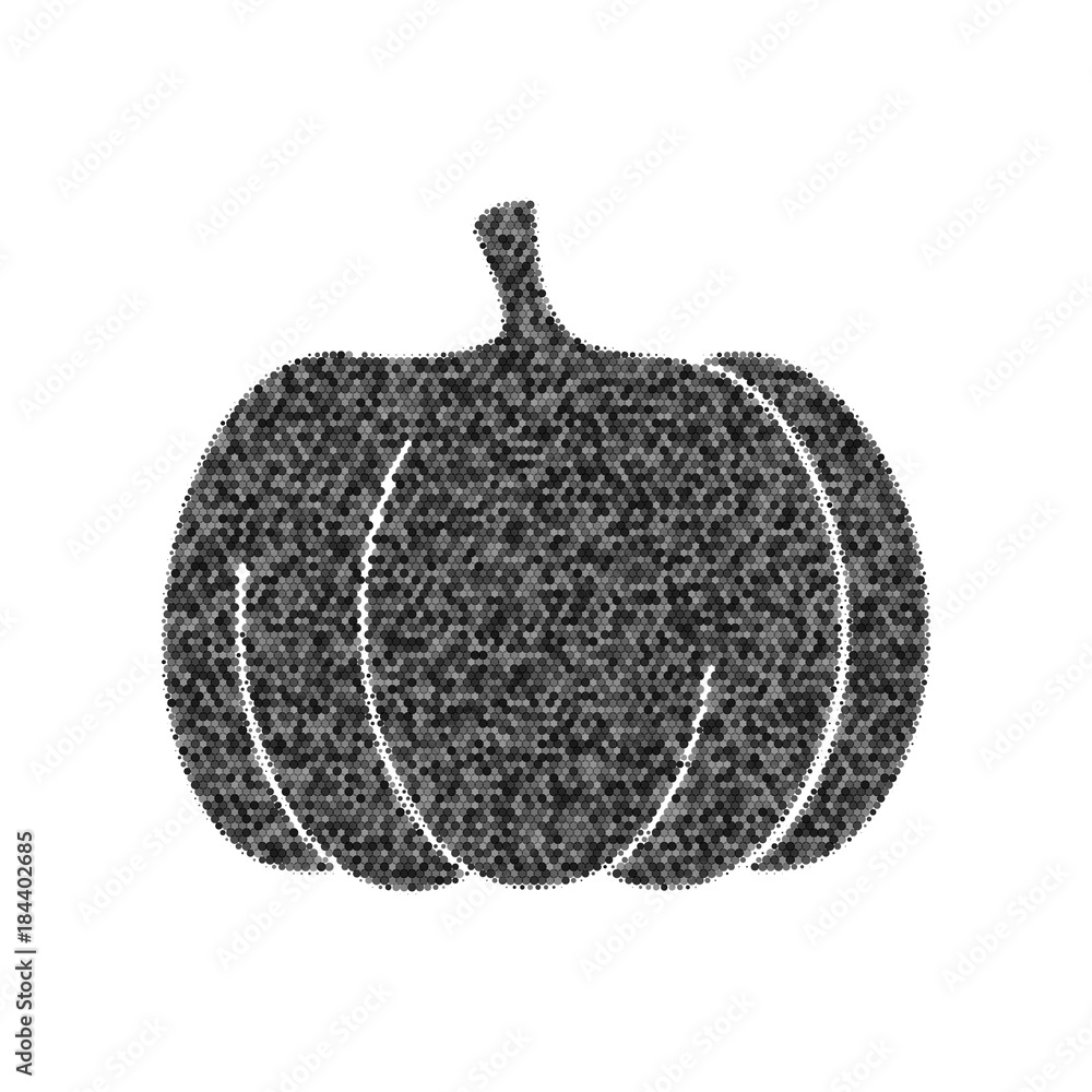 Poster pumpkin sign. vector. black icon from many ovelapping circles with random opacity on white backgroun