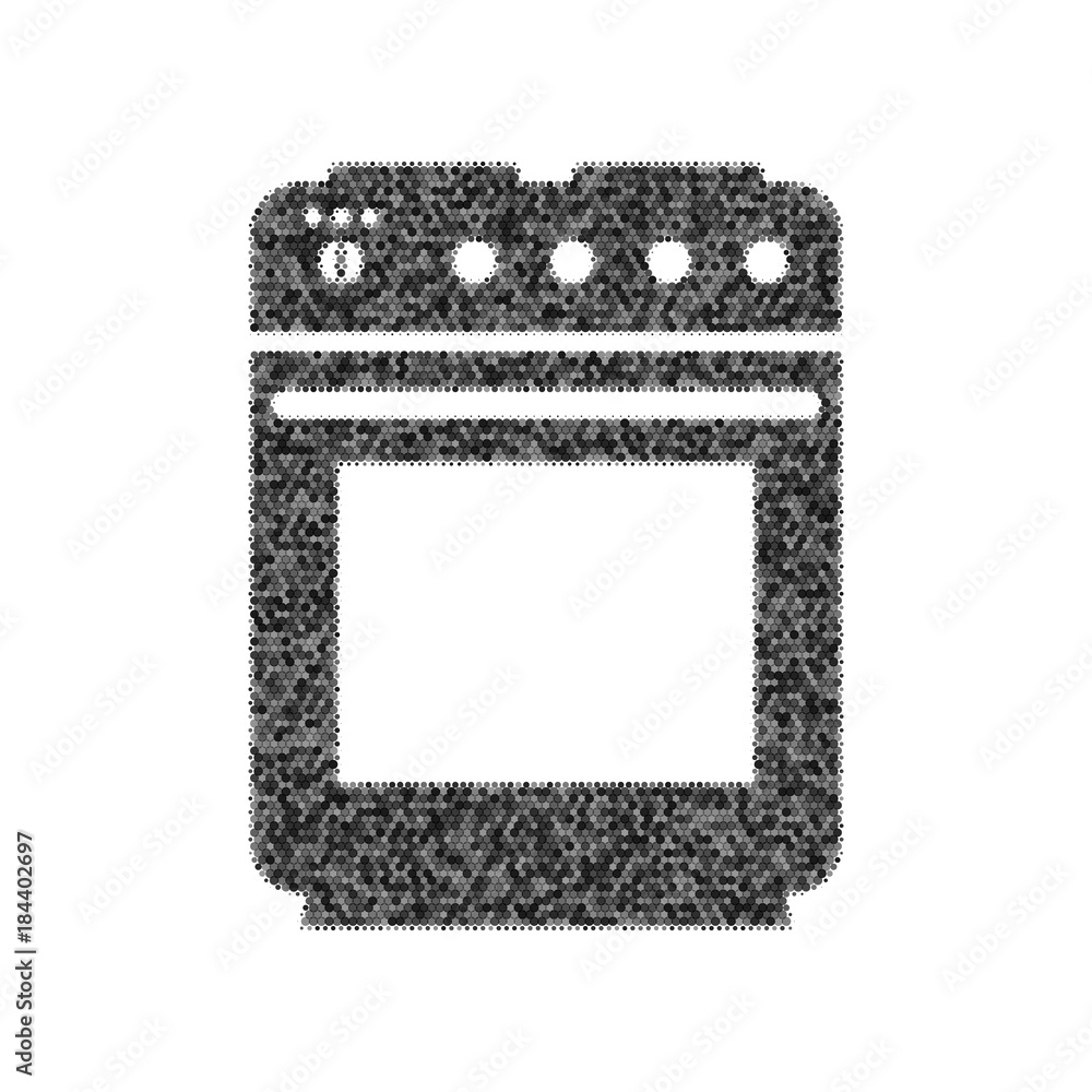 Poster stove sign. vector. black icon from many ovelapping circles with random opacity on white background.