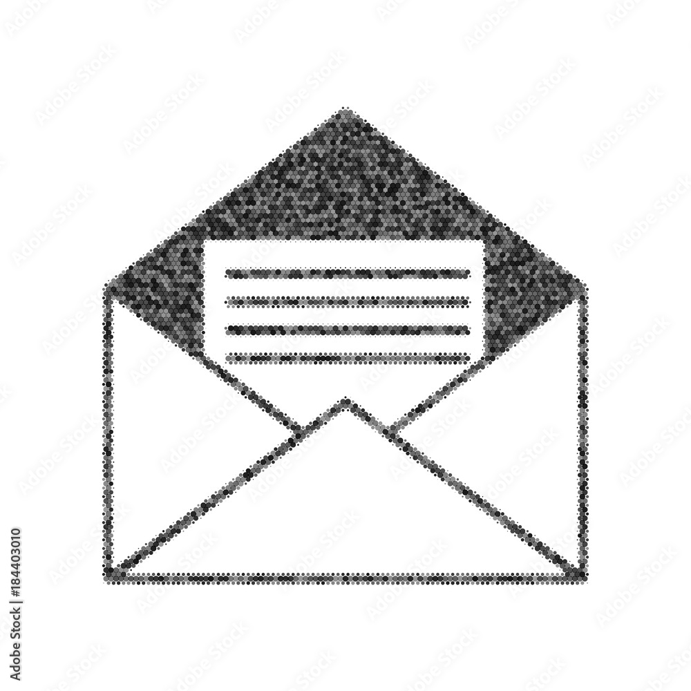 Poster letter in an envelope sign illustration. vector. black icon from many ovelapping circles with random