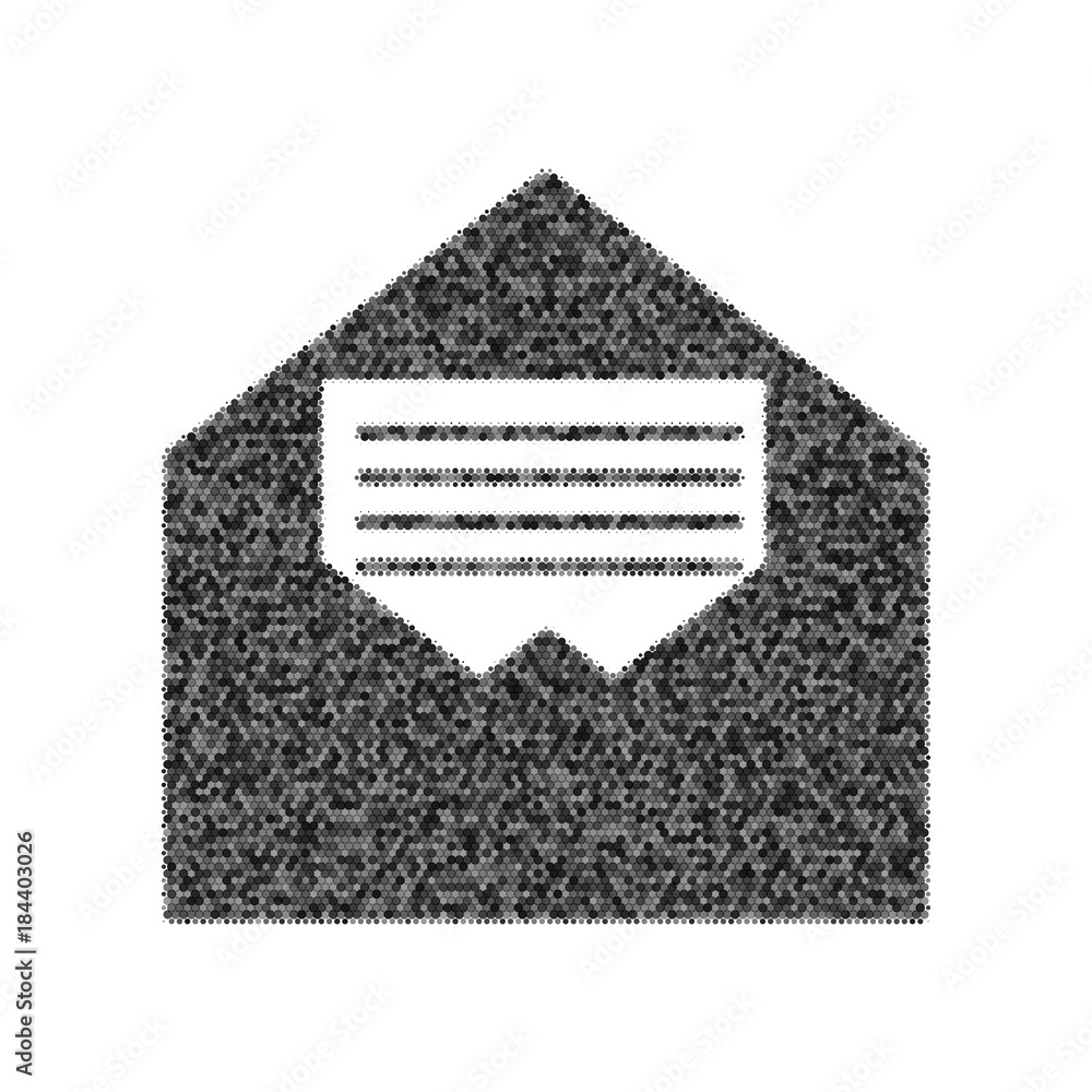 Poster letter in an envelope sign illustration. vector. black icon from many ovelapping circles with random