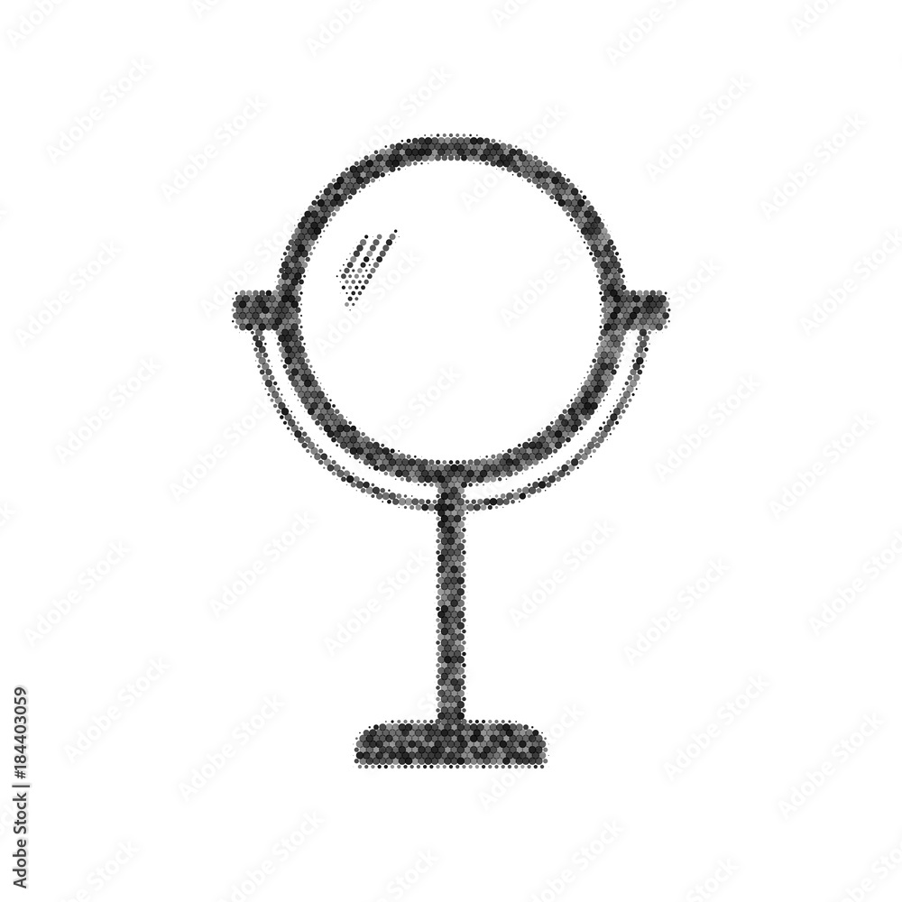Poster Mirror sign illustration. Vector. Black icon from many ovelapping circles with random opacity on white background. Noisy. Isolated.