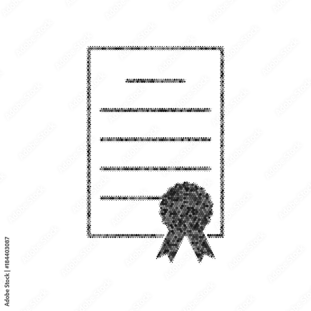 Poster check mark sign illustration. vector. black icon from many ovelapping circles with random opacity on