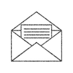 Letter in an envelope sign illustration. Vector. Black icon from many ovelapping circles with random opacity on white background. Noisy. Isolated.