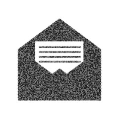 Letter in an envelope sign illustration. Vector. Black icon from many ovelapping circles with random opacity on white background. Noisy. Isolated.