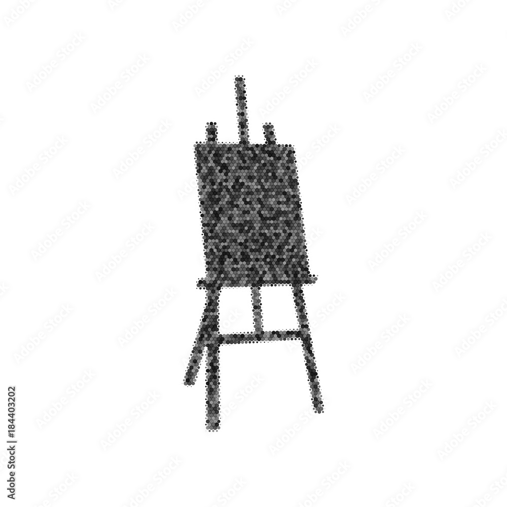 Aufkleber easel sign. vector. black icon from many ovelapping circles with random opacity on white background.
