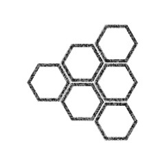 Honeycomb sign. Vector. Black icon from many ovelapping circles with random opacity on white background. Noisy. Isolated.