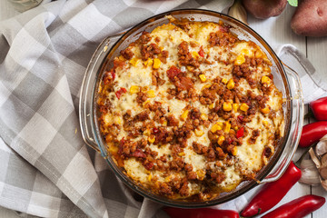 Mexican potato casserole with minced meat