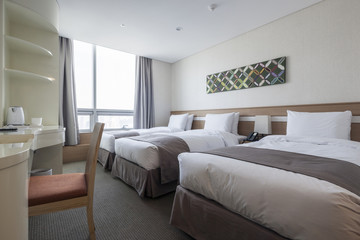 Fototapeta na wymiar hotel room interior with bed in seoul, korea.