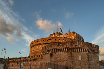 Castle of San Angelo Castel Sant Angelo, Rome, Italy. Blue sky with white clouds. Photo of 14 August 2014 at 8.00 pm