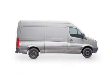 Schnell fahrender Kleintransporter isoliert silber