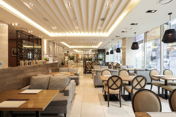 Fototapeta na wymiar restaurant, coffee shop, hotel interior in seoul, korea