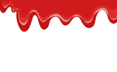 Flows of liquid tomato ketchup. Tomato paste, juice flowing. Red stains isolated on white background. Vector illustration