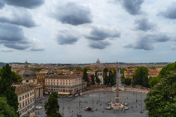 Rome Italy . August 16, 2014 at 1:00 pm. The Piazza del Popolo square is seen at the 'Terrazza del...