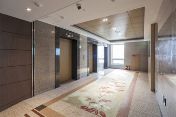 hotel passage way with elevator interior in seoul, korea