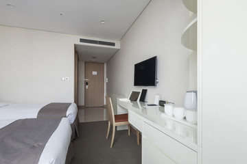 hotel room interior with tv in seoul, korea