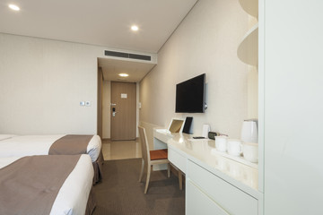 Obraz na płótnie Canvas hotel room interior with tv in seoul, korea