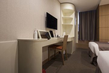 hotel room interior with tv in seoul, korea