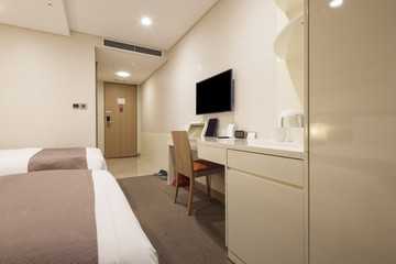 hotel room interior with tv in seoul, korea