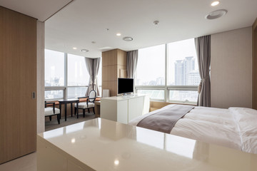 hotel room interior with tv in seoul, korea