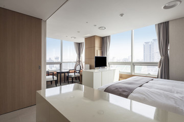 Fototapeta na wymiar hotel room interior with tv in seoul, korea