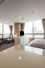 hotel room interior with tv in seoul, korea