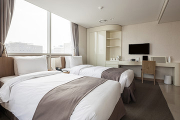 hotel room interior with tv in seoul, korea