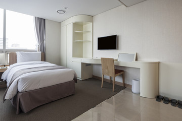 hotel room interior with tv in seoul, korea