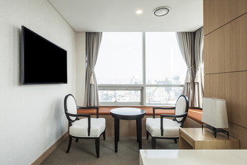 hotel room interior with tv in seoul, korea