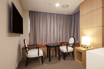 hotel room interior with tv in seoul, korea