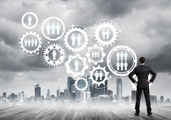 Social connection concept drawn on screen as symbol for teamwork and cooperation