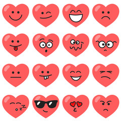 Set of red hearts with different emotions