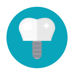 Tooth implant on the screw. Icon flat style. Dentistry, dentist concept. Isolated on white background. Vector illustration
