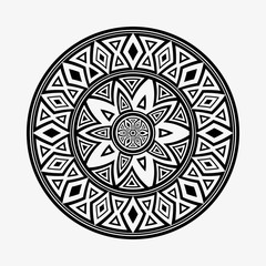 Round ornament shapes isolated on light gray background. Monochromatic ethnic seamless textures. Decorative elements for cards, t-shirt print, invitations, fabric, prints. Vector fashion illustration.