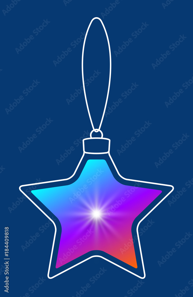 Aufkleber Vector hanging abstract colorful Christmas ball on a string consisting of multicolored gradient & snowflake, star on blue background