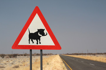 Straßen Warnschild Vorsicht Warzenschwein.