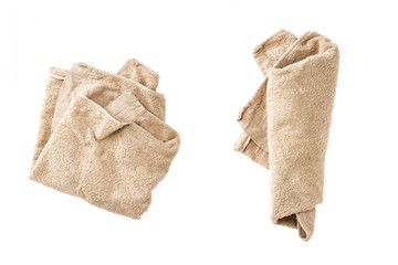 brown towel isolated on the white background.