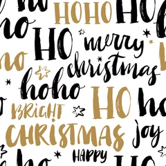 Tapeten Merry Christmas hand drawn seamless background with calligraphy. Handwritten modern brush lettering. Dry brush and rough edges ink doodle illustration. Abstract vector pattern. © kitekit