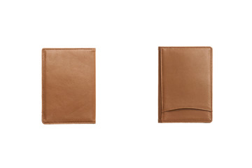 brown leather wallet isolated on the white background.