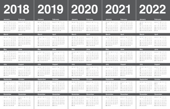 Year 2018 2019 2020 2021 2022 Calendar Vector