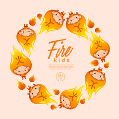 Fototapeta premium Boy and Girl in Chinese Five Elements Hat : Vector Illustration