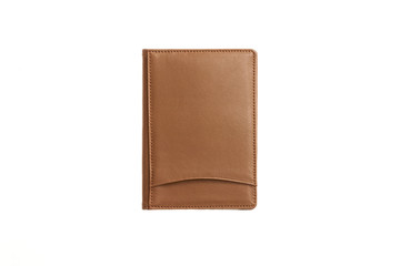 empty(blank) brown leather wallet isolated on the white background.